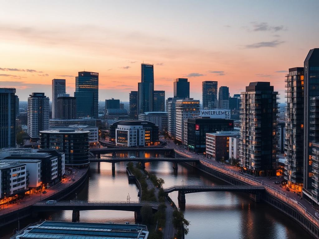 Birmingham city centre skyline at dusk
