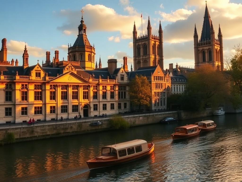 Cambridge college architecture beside the river